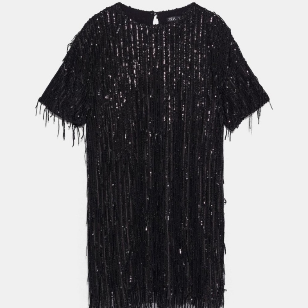NWT Zara Festive Season black fringed sequin party dress - Picture 6 of 8